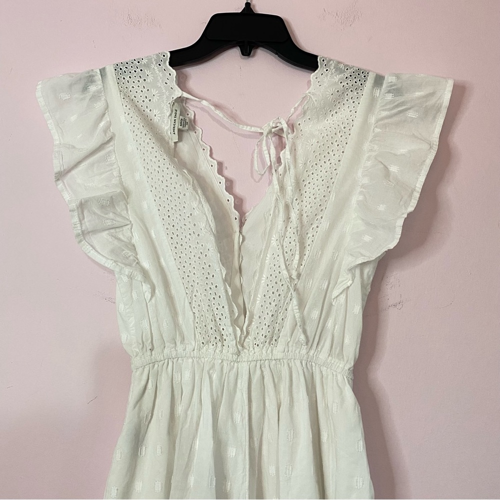 American Eagle Eyelet Pattern Lace White Romper S… - image 7